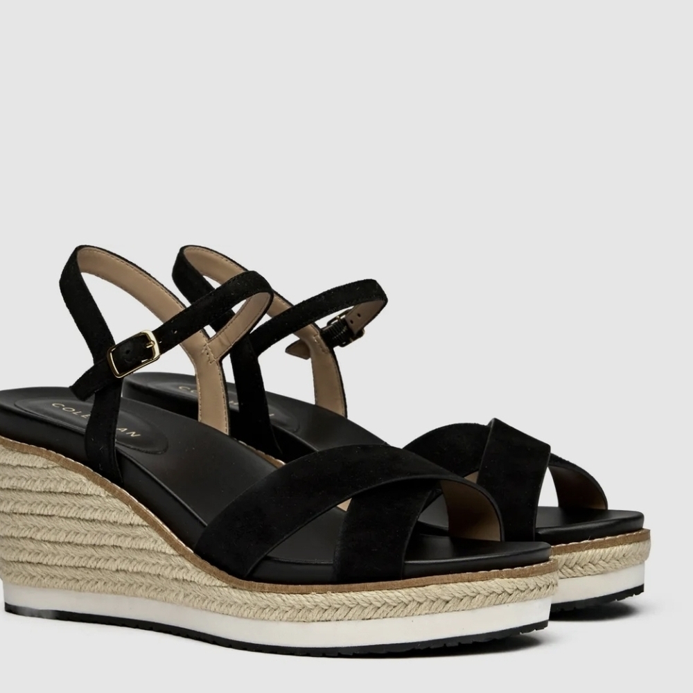 Cole Haan Black Wedge Sandals with Espadrille Sole